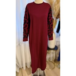 Bordo Kolu Leopar Detaylı Elbise Triko Elbise Elbise