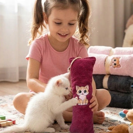 Kedi Köpek Oyuncağı Peluş Baskılı, Yumuşak Kumaşlı Hışırtılı Oyuncak