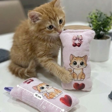 Kedi Köpek Oyuncağı Peluş Kedi Baskılı, Yumuşak Kumaşlı Hışırtılı Oyuncak
