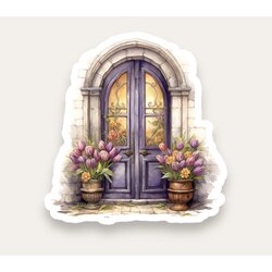 Door with Tulips Tekli Sticker 
