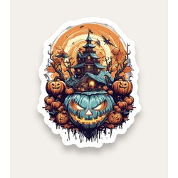Spooky Halloween House Tekli Sticker