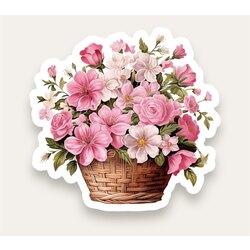 Pink Flowers In Hamper Tekli Sticker