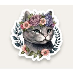 Cat with Flowers Tekli Sticker