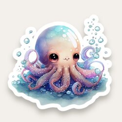 Watercolor Octopus Tekli Sticker