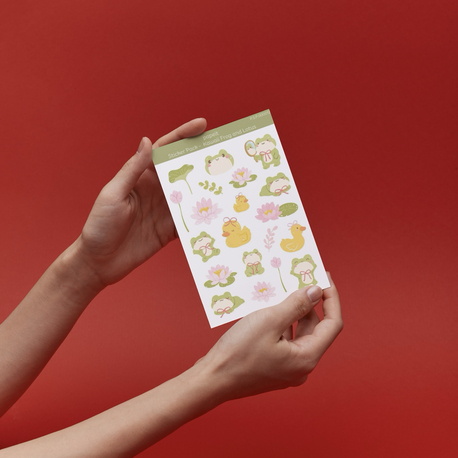 Kawai Frog and Lotus Sticker Pack