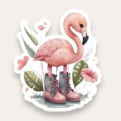 Flamingo in Boots Tekli Sticker