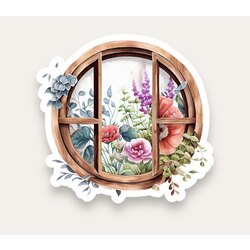 Floral Window Aesthetic Tekli Sticker