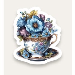 Blue Floral Teacup Tekli Sticker