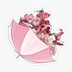 Pink Umbrella with Flowers Tekli Sticker