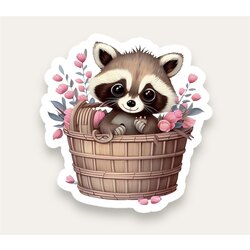 Raccoon in Hamper Tekli Sticker