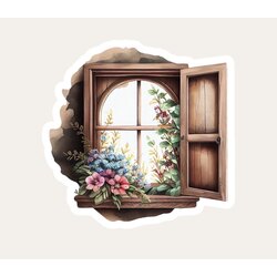 Floral House Window Tekli Sticker