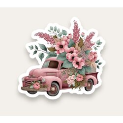 Pink Floral Truck Tekli Sticker