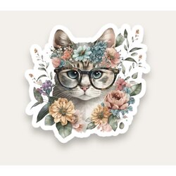Cat with Glasses Tekli Sticker 