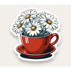 Daisy Tea Cup Tekli Sticker 