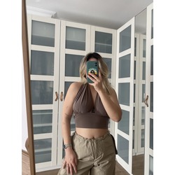 Boyundan Bağlamalı Crop Vizon Bluz