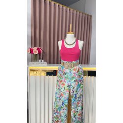Saten Çiçekli Pantolon 