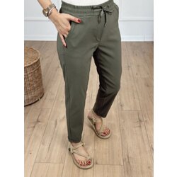 Beli Lastikli Duble Paça Koyu Yeşil Pantolon 
