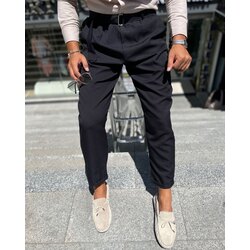 KENDİNDEN TOKALI DUBLE PAÇA SİYAH PANTOLON
