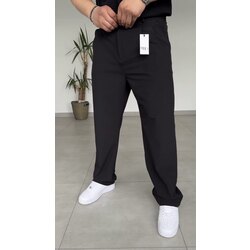 PİLELİ BAGGY KALIP SİYAH KUMAŞ PANTOLON