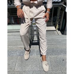 KENDİNDEN TOKALI DUBLE PAÇA BEJ PANTOLON