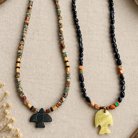 Amulet ‘akik el yapımı balık uçlu doğal taş tasarım kolye