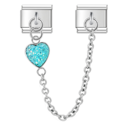 İtalyan Charm - Çift Charm Zincirli Turkuaz Kalp (9mm)
