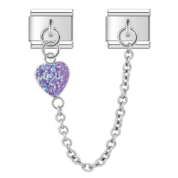 İtalyan Charm - Çift Charm Zincirli Mor Kalp (9mm)