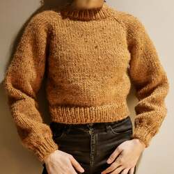Kahverengi Chunky Crop Topdown Yün Kazak