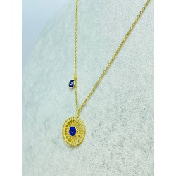 Nazar Boncuklu Çelik Kolye, 42 cm Gold