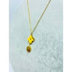 Zincirli Çiçekli Çelik Kolye, 40 cm Gold 
