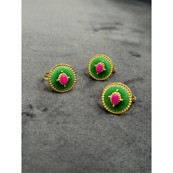 Yeşil pembe boncuklu ayarlanabilir yüzük