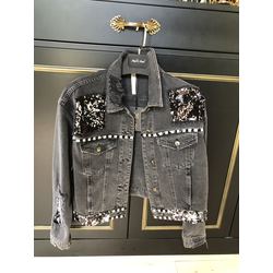 taş baskılı payet detaylı kot ceket(XL)