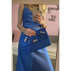 Saks Taşlı Saten Clutch 