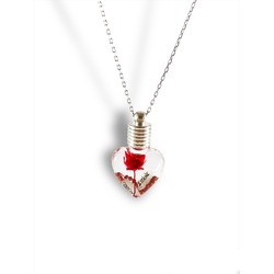 KALP ŞİŞE PİRİNÇ KOLYE KIRMIZI ÇİÇEK