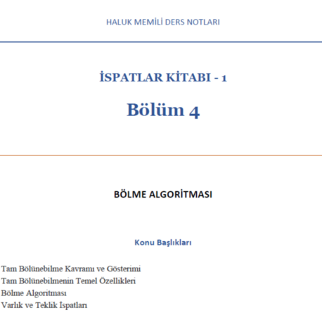 Bölme Algoritması - İspatlar Kitabı 1 - Bölüm 4 (Dijital Ürün)