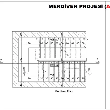 Betonarme Merdiven Plan, Kesit ve Sistem Detay Çizimleri (Autocad DWG)