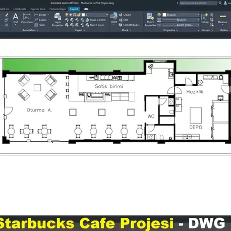 Starbucks Cafe Projesi, 500 m² (DWG İndir)