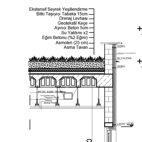 Yeşil Çatı - Cephe Sistem Kesit Çizimi
