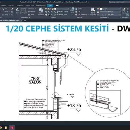 1/20 Ölçek Cephe Sistem Detayı – DWG Çizim Seti (DWG İNDİR)
