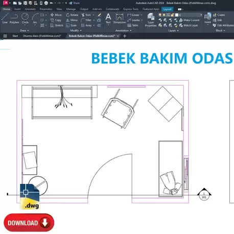 Bebek Bakım Odası Projesi - DWG Çizim Seti