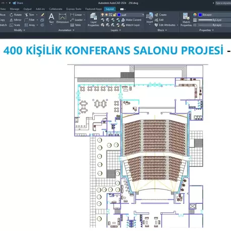 400 Kişilik Konferans Salonu Projesi (DWG İNDİR)