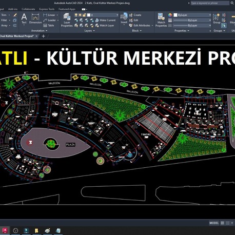 2 Katlı, Oval Kültür Merkezi Projesi (DWG İNDİR)