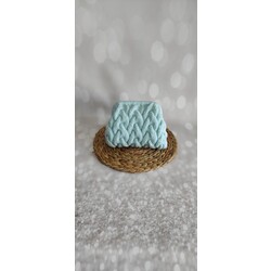 El Yapımı Açık Turkuaz Mavi Örgü Clutch Çanta, Çizgili Desen Astarli
