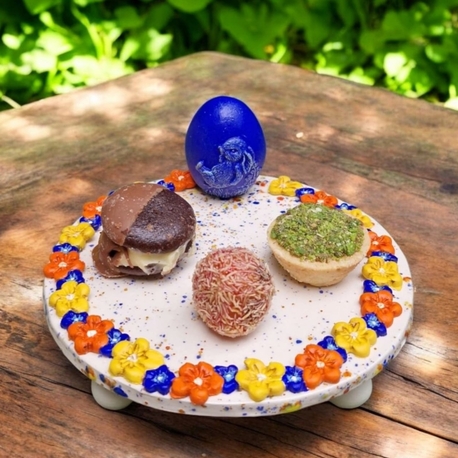 Mavi Yumurtalı Seramik El Yapımı Sunumluk 16 cm