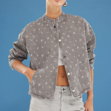 ri Çiçek Desenli Oversize Denim Bomber Ceket TWOSS25CE00042

