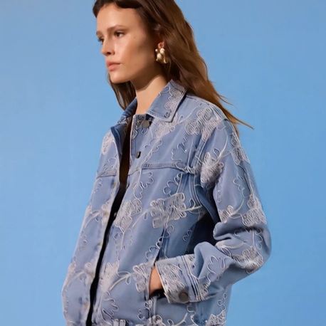 Limited Edition Mavi Desenli Oversize Denim Ceket TWOSS26CE00045

