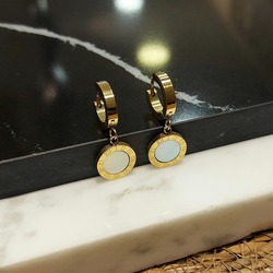 Sedef Taşı Gold Çelik Halka Küpe