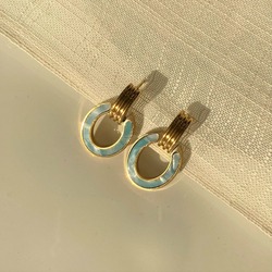 Mavi Oval Sedef Detaylı Küpe