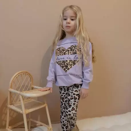 KIZ ÇOCUK LEOPAR DESENLİ TAYTLI 2'Lİ PAMUKLU TAKIM ALT - ÜST TAKIM