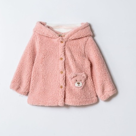 KIZ BEBEK KAPÜŞON DETAYLI PELUŞ CEKET